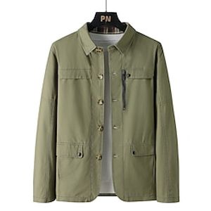 Men's Lightweight Jacket Summer Jacket Casual Jacket Work Jacket Durable Daily Wear Vacation Weekend Single Breasted Lapel Comfort Leisure Jacket Outerwear Solid / Plain Color Zipper Pocket Black miniinthebox