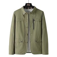 Men's Lightweight Jacket Summer Jacket Casual Jacket Work Jacket Durable Daily Wear Vacation Weekend Single Breasted Lapel Comfort Leisure Jacket Outerwear Solid / Plain Color Zipper Pocket Black miniinthebox - thumbnail