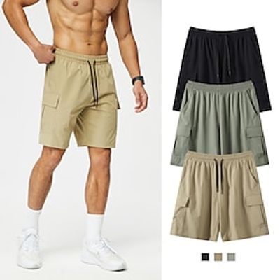 Men's Athletic Shorts Cargo Shorts Running Shorts Gym Shorts Sports Going out Weekend Breathable Quick Dry Running Casual Drawstring Elastic Waist Plain Knee Length Gymnatics Activewear Black Khaki Lightinthebox