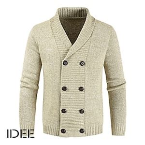 Men's Sweater Cardigan Sweater Sweater Jacket Ribbed Knit Cropped Button Knitted Pure Color Turndown Fashion Streetwear Daily Wear Going out Clothing Apparel Fall  Winter Yellow Brown M L XL miniinthebox