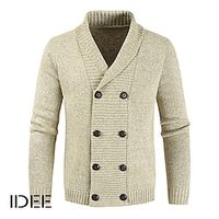 Men's Sweater Cardigan Sweater Sweater Jacket Ribbed Knit Cropped Button Knitted Pure Color Turndown Fashion Streetwear Daily Wear Going out Clothing Apparel Fall  Winter Yellow Brown M L XL miniinthebox - thumbnail