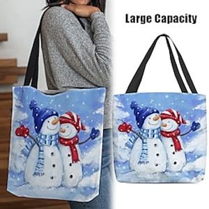 Women's Tote Shoulder Bag Canvas Tote Bag Polyester Outdoor Christmas Shopping Print Large Capacity Foldable Lightweight Character Light Blue Lightinthebox