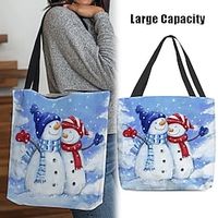 Women's Tote Shoulder Bag Canvas Tote Bag Polyester Outdoor Christmas Shopping Print Large Capacity Foldable Lightweight Character Light Blue Lightinthebox - thumbnail
