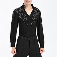Latin Dance Top Solid Crystals  Rhinestones Men's Training Performance Long Sleeve Natural Linen Lightinthebox - thumbnail