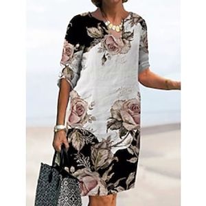 Women's Casual Dress Shift Dress Summer Dress Leaf Floral Print Split Neck Midi Dress Active Fashion Outdoor Daily Half Sleeve Regular Fit Black Blue Green Summer Spring S M L XL XXL Lightinthebox