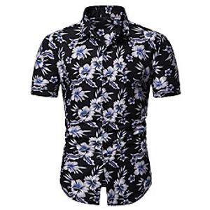 Men's Shirt Other Prints Floral Short Sleeve Casual Tops Casual Black miniinthebox