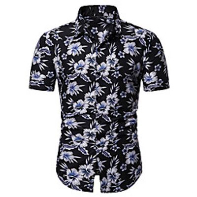 Men's Shirt Other Prints Floral Short Sleeve Casual Tops Casual Black miniinthebox