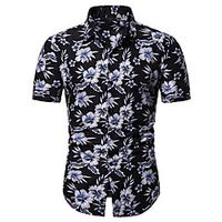 Men's Shirt Other Prints Floral Short Sleeve Casual Tops Casual Black miniinthebox - thumbnail