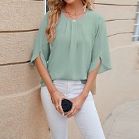 Shirt Blouse Women's Black White Pink Solid Color Split Street Daily Fashion Round Neck S Lightinthebox - thumbnail