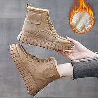Women's Sneakers Boots Platform Sneakers Dad Shoes High Top Sneakers Daily Solid Color Booties Ankle Boots Winter Rivet Lace-up Flat Heel Round Toe Casual Minimalism Running Walking PU Lace-up Black miniinthebox