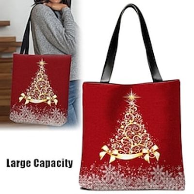 Women's Tote Shoulder Bag Fluffy Bag Polyester Christmas Shopping Daily Print Large Capacity Lightweight Durable Red miniinthebox