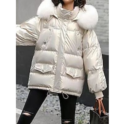 Women's Parka Puffer Jacket Cropped Winter Coat Zip up Coat Thermal Warm Heated Coat Fall Outerwear with Pockets Warm Classic Long Sleeve Black Lightinthebox