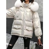 Women's Parka Puffer Jacket Cropped Winter Coat Zip up Coat Thermal Warm Heated Coat Fall Outerwear with Pockets Warm Classic Long Sleeve Black Lightinthebox - thumbnail