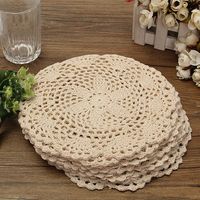 12pcs 20cm Vintage Beige Cotton Doilies Hand Crochet Coasters Lace Applique - thumbnail