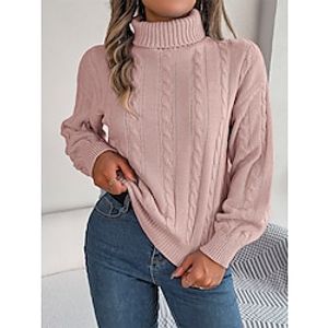 Women's Pullover Sweater Jumper Jumper Cable Knit Oversized Solid Color Turtleneck Stylish Casual Outdoor Daily Fall Winter Pink Army Green S M L miniinthebox