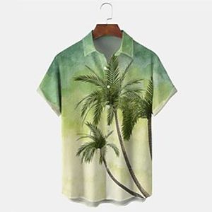 Men's Shirt Print Tree Turndown Street Daily Button-Down Print Short Sleeve Tops Casual Fashion Breathable Comfortable Light Green miniinthebox