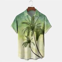 Men's Shirt Print Tree Turndown Street Daily Button-Down Print Short Sleeve Tops Casual Fashion Breathable Comfortable Light Green miniinthebox - thumbnail