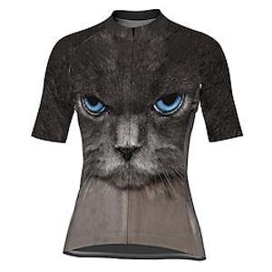 21Grams Women's Short Sleeve Cycling Jersey Dark Grey Cat 3D Bike Top Mountain Bike MTB Road Bike Cycling Spandex Polyester Breathable Quick Dry Moisture Wicking Sports Clothing Apparel  Athleisure Lightinthebox