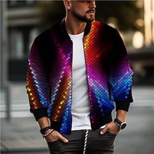 Optical Illusion Gradual Abstract Men's Bomber Jacket Coat Sports  Outdoor Daily Wear Going out Fall  Winter Standing Collar Long Sleeve Blue Orange Green S M L Polyester Denim Weaving Jacket Lightinthebox