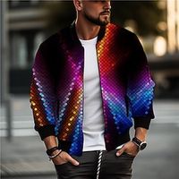 Optical Illusion Gradual Abstract Men's Bomber Jacket Coat Sports  Outdoor Daily Wear Going out Fall  Winter Standing Collar Long Sleeve Blue Orange Green S M L Polyester Denim Weaving Jacket Lightinthebox - thumbnail