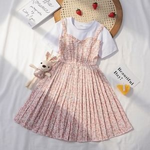Kids Girls' Floral Dress Flower Floral Dress Above Knee Dress Performance Crew Neck Short Sleeve Cute Dress 3-12 Years Summer Light Blue Pink Lightinthebox