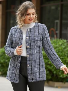 YOINS Plus Size Plaid Button Design Long Sleeves Coat