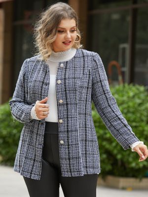 YOINS Plus Size Plaid Button Design Long Sleeves Coat