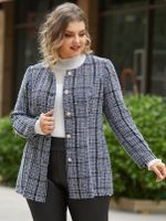 YOINS Plus Size Plaid Button Design Long Sleeves Coat - thumbnail