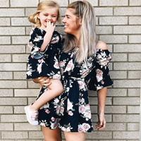 One-Shoulder Ruffle Dress for Mother Daughter - Summer Family Matching Outfits, Printed Party Wedding Attire Lightinthebox