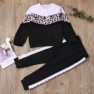 2 Pieces Toddler Girls' Leopard Clothing Set Set Long Sleeve Active Outdoor 3-7 Years Winter Black Lightinthebox