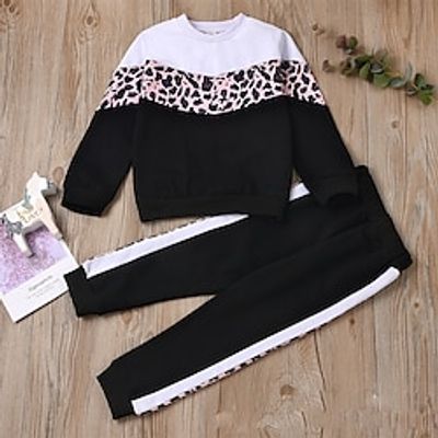 2 Pieces Toddler Girls' Leopard Clothing Set Set Long Sleeve Active Outdoor 3-7 Years Winter Black Lightinthebox