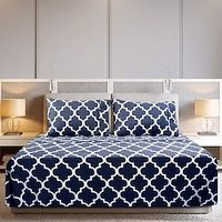 Geometric Solid Color Printed Matte Four Piece Set of Bed Sheets and Sheets Lightinthebox - thumbnail