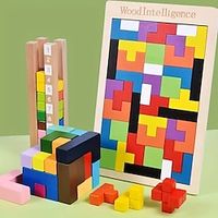 Colorful 3D Wooden Blocks Puzzle Brain Training Montessori Educational Toy For Kids To Improve Intelligence  Creativity Lightinthebox - thumbnail