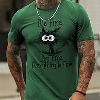 Animal Cat I'm Fine Daily Designer Retro Vintage Men's 3D Print T shirt Tee Sports Outdoor Holiday Going out T shirt White Blue Sky Blue Short Sleeve Crew Neck Shirt Spring  Summer Clothing Apparel Lightinthebox - thumbnail