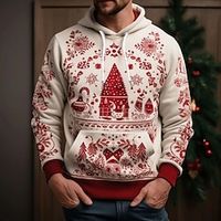Graphic Plants Merry Christmas Daily Basic Casual Men's 3D Print Hoodie Pullover Christmas Sports Outdoor Holiday Hoodies Red  White Red Hooded Print Front Pocket Spring   Fall Designer Lightinthebox - thumbnail