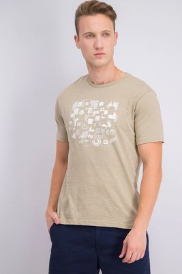 Mens Graphic Print Tee  Light Olive