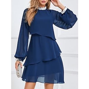 Women's Casual Dress A Line Dress Summer Dress Mini Dress Ruffle Patchwork Street Holiday Date Streetwear A Line Stand Collar Long Sleeve Regular Fit Blue Color S M L XL XXL Size Lightinthebox