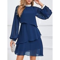 Women's Casual Dress A Line Dress Summer Dress Mini Dress Ruffle Patchwork Street Holiday Date Streetwear A Line Stand Collar Long Sleeve Regular Fit Blue Color S M L XL XXL Size Lightinthebox - thumbnail