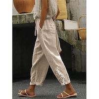 Women's Pants Trousers Linen Cotton Blend Plain Side Pockets Ankle-Length Casual Daily Going out Weekend White Blue S M Spring  Summer Lightinthebox