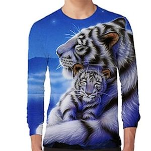 Kids Boys T shirt Long Sleeve 3D Print Tiger Animal Crewneck Blue Children Tops Fall Spring Active Fashion Daily Daily Outdoor Regular Fit 3-12 Years Lightinthebox