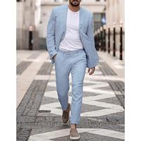 Sky Blue Beige Men's Wedding Linen Linen Suits Solid Colored 2 Piece Tailored Fit Single Breasted Two-buttons 2024 Lightinthebox