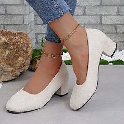 Women's Heels Pumps Plus Size Outdoor Office Work Block Heel Chunky Heel Round Toe Elegant Fashion Casual Faux Leather Loafer Solid Color Black Beige Lightinthebox