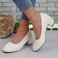 Women's Heels Pumps Plus Size Outdoor Office Work Block Heel Chunky Heel Round Toe Elegant Fashion Casual Faux Leather Loafer Solid Color Black Beige Lightinthebox - thumbnail