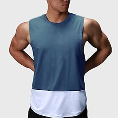 Men's GYM Tank Running Tank Workout Tank Men Tops Crew Neck Sleeveless Sports  Outdoor Vacation Going out Casual Daily Quick dry Moisture Wicking Breathable Soft Patchwork Color Block Black White Lightinthebox