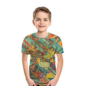 Kids Boys' T shirt Tee Short Sleeve Deer 3D Print Floral Animal Orange Children Tops Summer Active Daily Wear Regular Fit 3-12 Years Lightinthebox