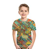 Kids Boys' T shirt Tee Short Sleeve Deer 3D Print Floral Animal Orange Children Tops Summer Active Daily Wear Regular Fit 3-12 Years Lightinthebox - thumbnail