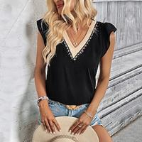 Tank Women's Black Plain Lace Street Daily Fashion V Neck Regular Fit S Lightinthebox