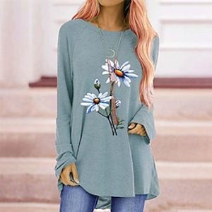 Women's T Shirt Dress Tee Dress Short Mini Dress Light Green Red Brown Long Sleeve Floral Print Fall Winter Crew Neck Basic Casual Modern 2022 S M L XL XXL 3XL Lightinthebox