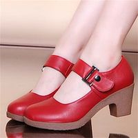 Women's Heels Pumps Mary Jane Ankle Strap Heels Party Office Work Buckle Chunky Heel Round Toe Elegant Cute Minimalism PU Magic Tape Black White Red miniinthebox