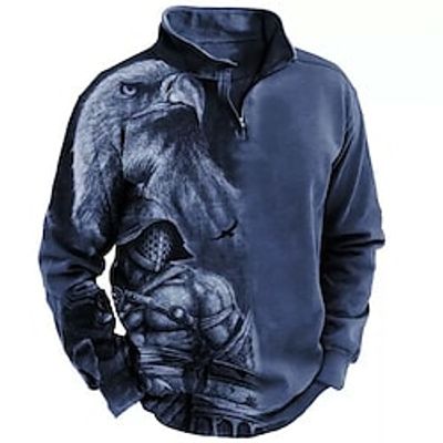 Men's Zip Up Sweatshirt Pullover Black Navy Blue Brown Green Half Zip Graphic Prints Eagle Zipper Print Daily Sports 3D Print Basic Designer Casual Spring   Fall Clothing Apparel Hoodies Sweatshirts  miniinthebox